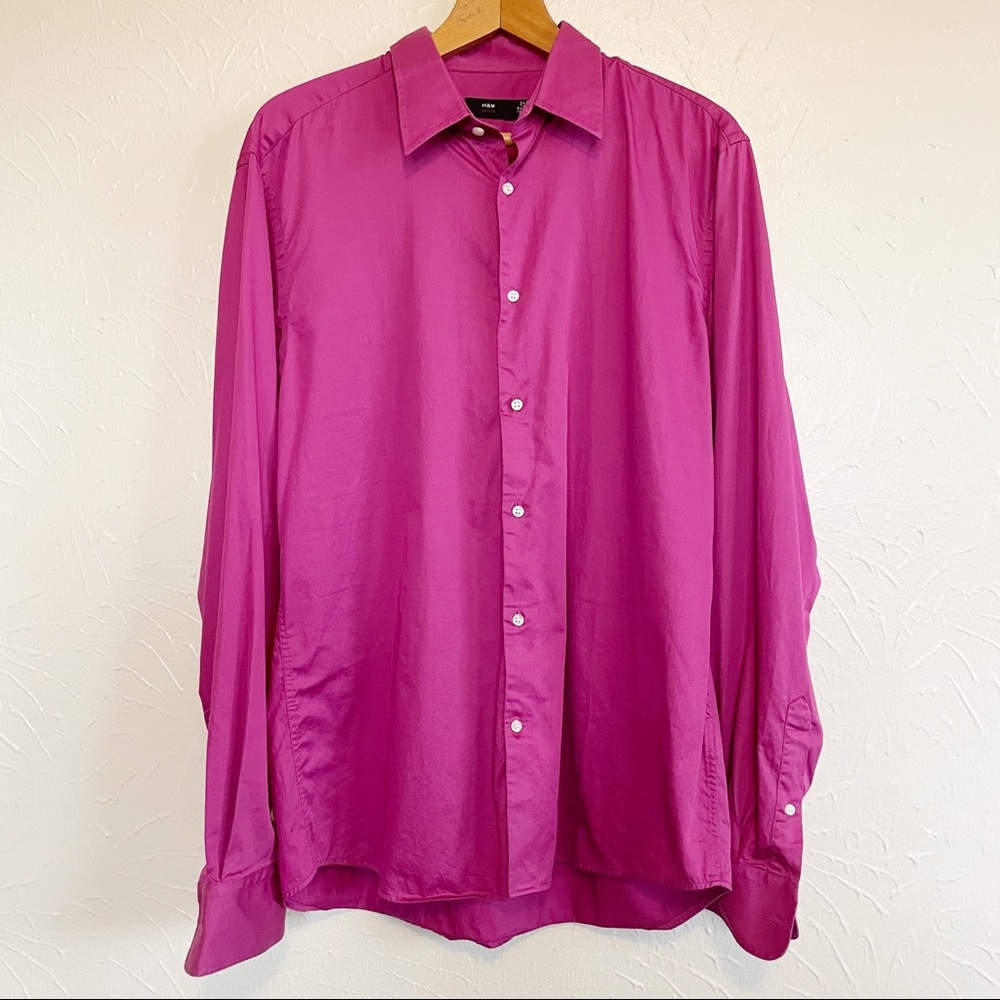 H&M Men’s Slim Fit Button Down Magenta Shirt Large